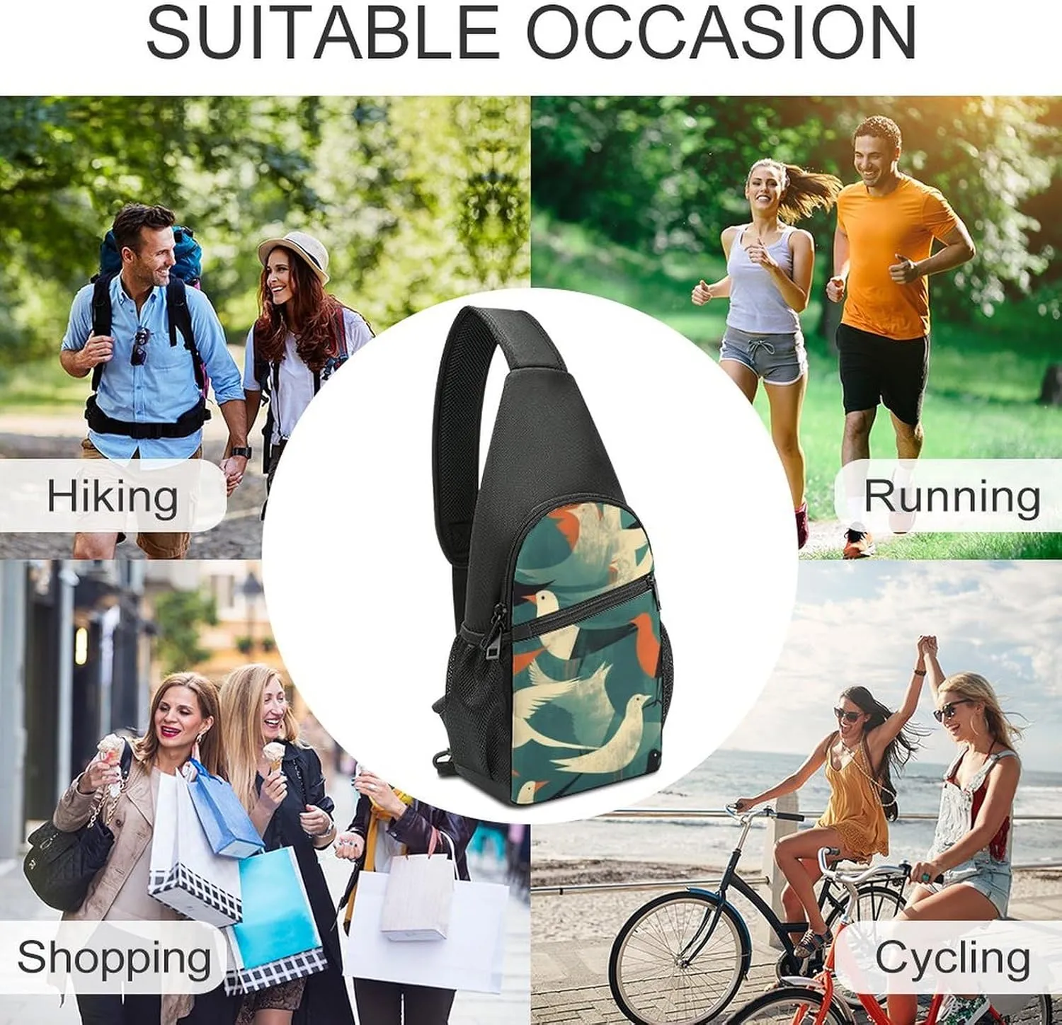 Crossbody Bag Travel Sling Bag for Men Small Sling Backpack Flock Of Birds Chest Bag Shoulder Bag for Outdoor