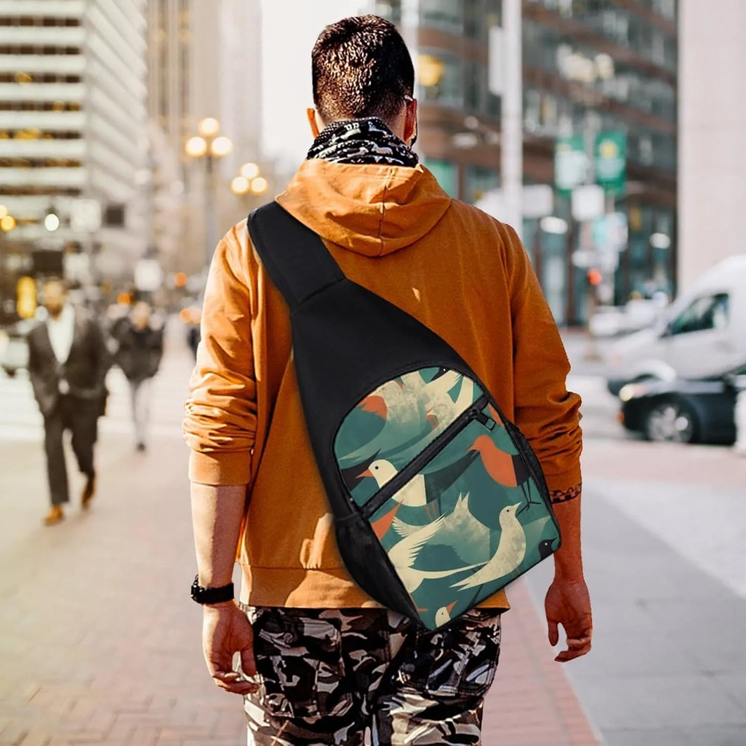 Crossbody Bag Travel Sling Bag for Men Small Sling Backpack Flock Of Birds Chest Bag Shoulder Bag for Outdoor