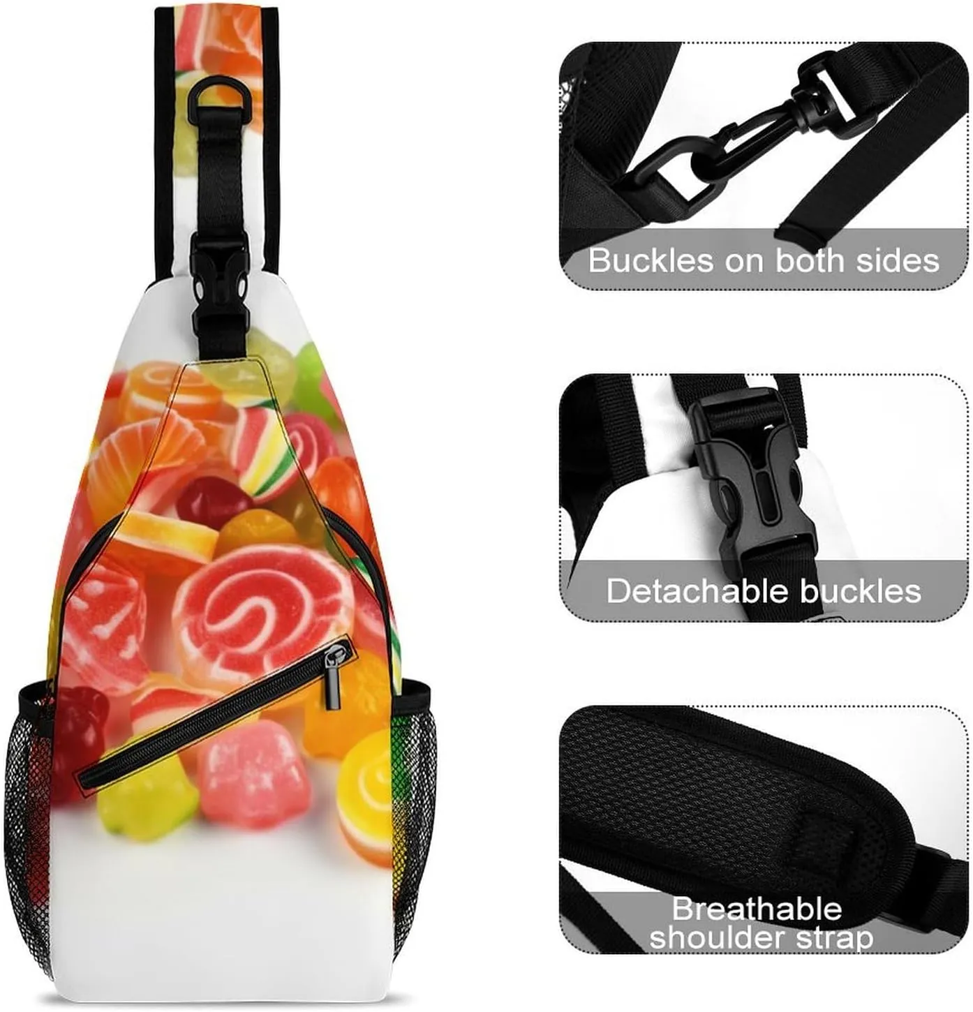Crossbody Bag Travel Sling Bag for Men Small Sling Backpack Fruit Candies Chest Bag Shoulder Bag for Outdoor, 38x20cm