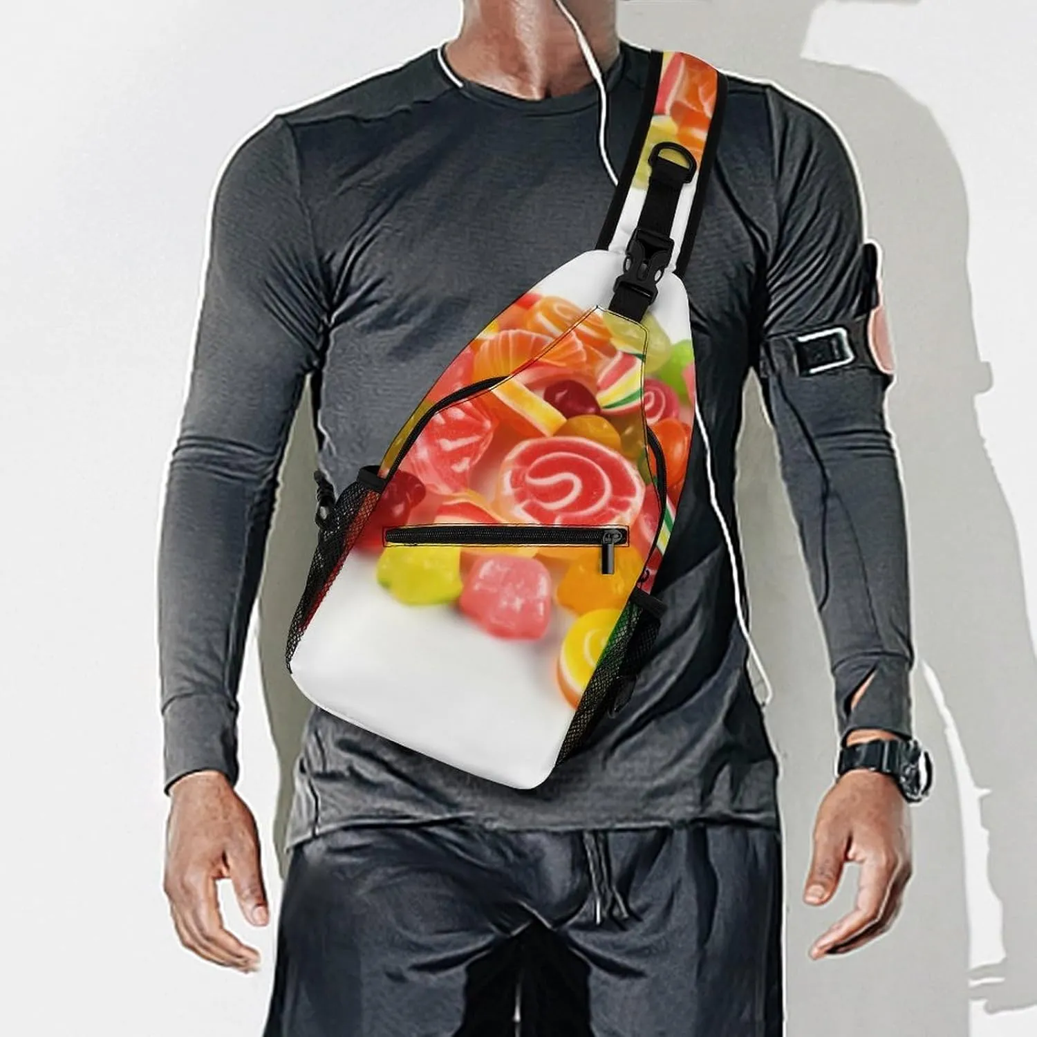 Crossbody Bag Travel Sling Bag for Men Small Sling Backpack Fruit Candies Chest Bag Shoulder Bag for Outdoor, 38x20cm