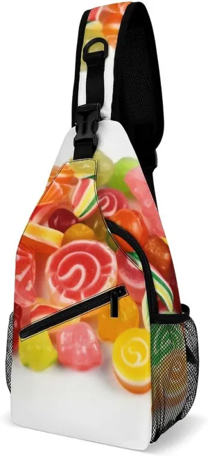 Crossbody Bag Travel Sling Bag for Men Small Sling Backpack Fruit Candies Chest Bag Shoulder Bag for Outdoor, 38x20cm