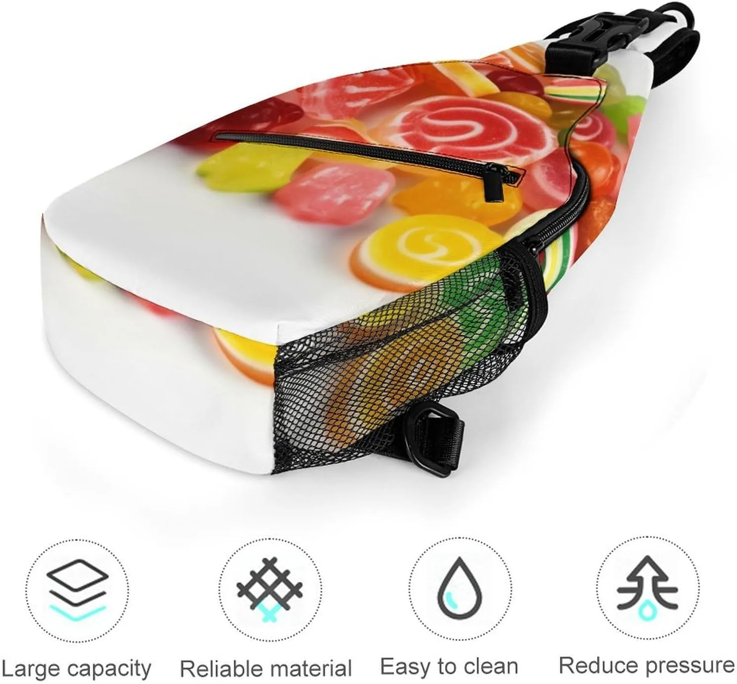 Crossbody Bag Travel Sling Bag for Men Small Sling Backpack Fruit Candies Chest Bag Shoulder Bag for Outdoor, 38x20cm