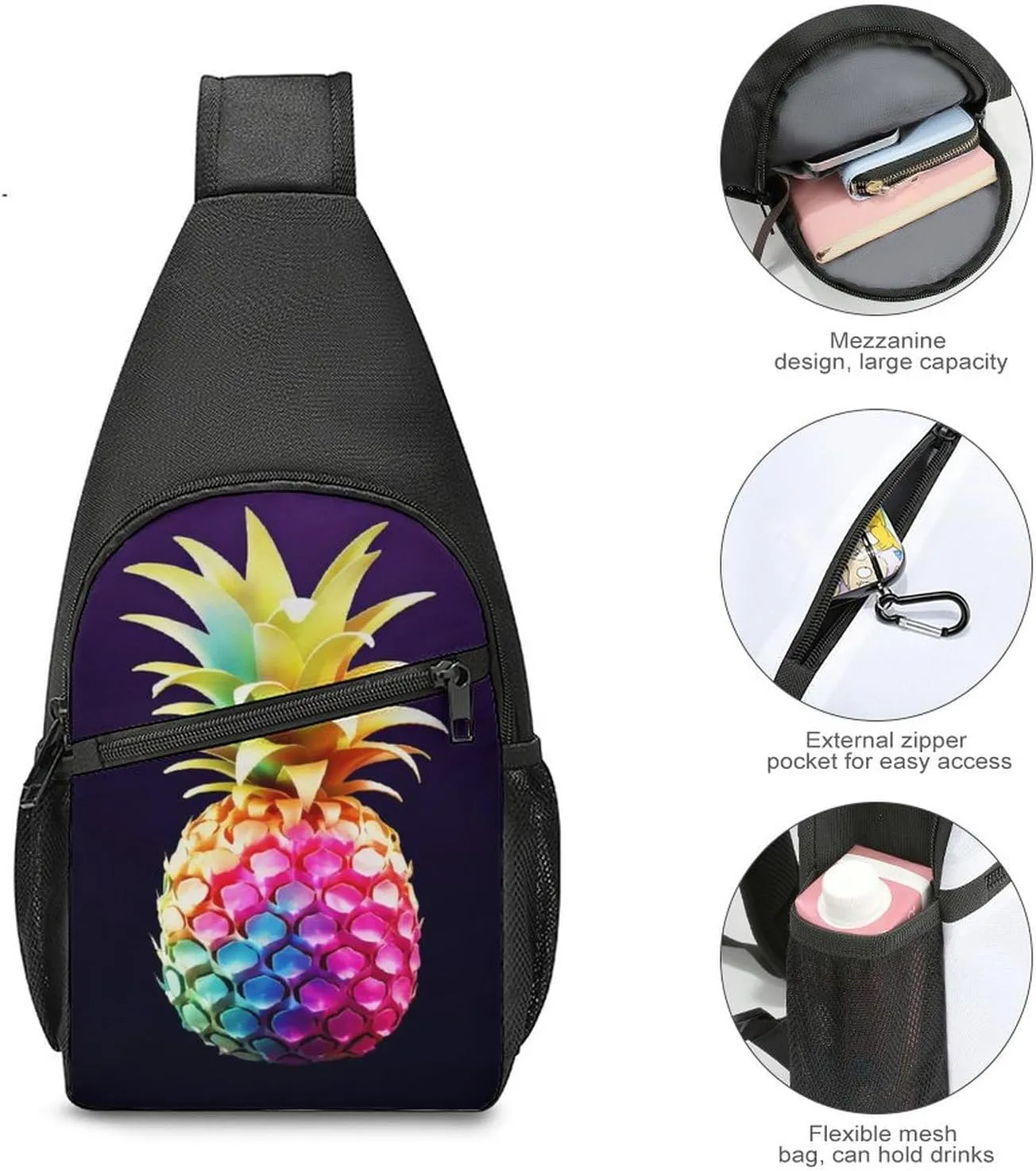 Crossbody Bag Travel Sling Bag for Men Small Sling Backpack Pineapple Chest Bag Shoulder Bag for Outdoor