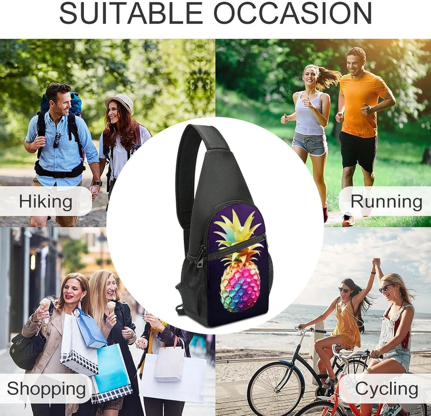 Crossbody Bag Travel Sling Bag for Men Small Sling Backpack Pineapple Chest Bag Shoulder Bag for Outdoor