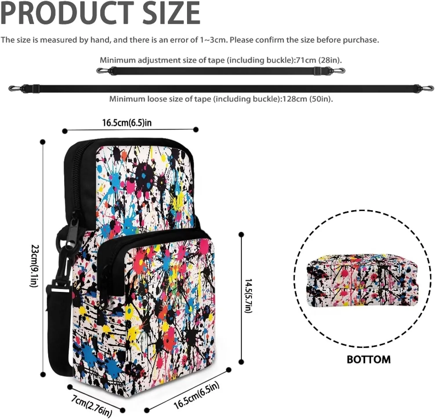 Crossbody Bags for Women Men Everywhere Belt Bag with Adjustable Strap Causal Chest Bum Bag Cross Body Purse for Workout Running Traveling Hiking, Pigment Splash Print