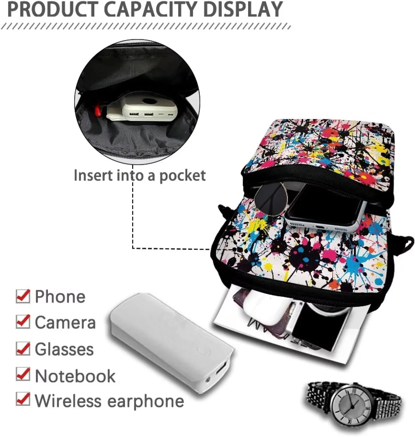 Crossbody Bags for Women Men Everywhere Belt Bag with Adjustable Strap Causal Chest Bum Bag Cross Body Purse for Workout Running Traveling Hiking, Pigment Splash Print