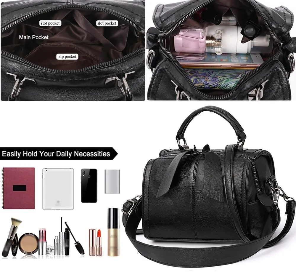 Crossbody Bags for Women PU Leather Satchel Handbags Cylinder Purse Small Boston Bag Shoulder Hobo Top Handle Bags