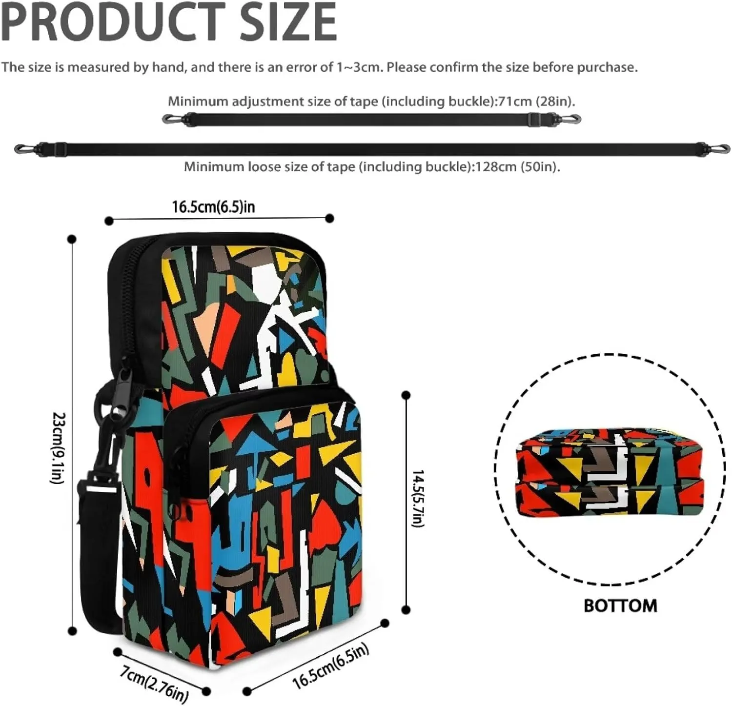 Crossbody Fanny Pack Small Sling Bag for Women and Men Crossbody Bags Trendy with Extended Strap Double Layer Crossbody Bags for Workout Running Traveling Hiking, Abstract Geometry