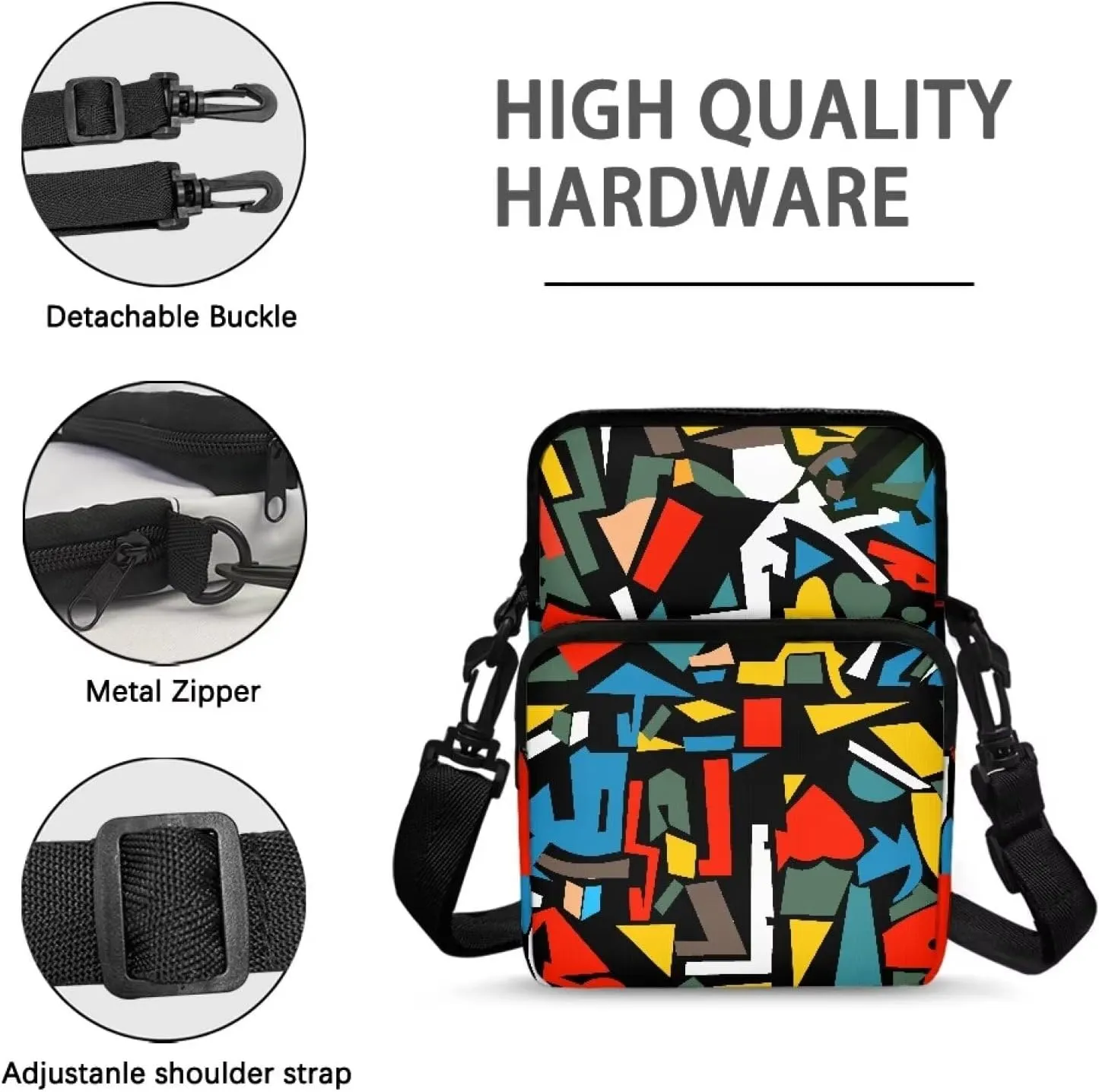 Crossbody Fanny Pack Small Sling Bag for Women and Men Crossbody Bags Trendy with Extended Strap Double Layer Crossbody Bags for Workout Running Traveling Hiking, Abstract Geometry