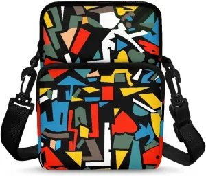 Crossbody Fanny Pack Small Sling Bag for Women and Men Crossbody Bags Trendy with Extended Strap Double Layer Crossbody Bags for Workout Running Traveling Hiking, Abstract Geometry