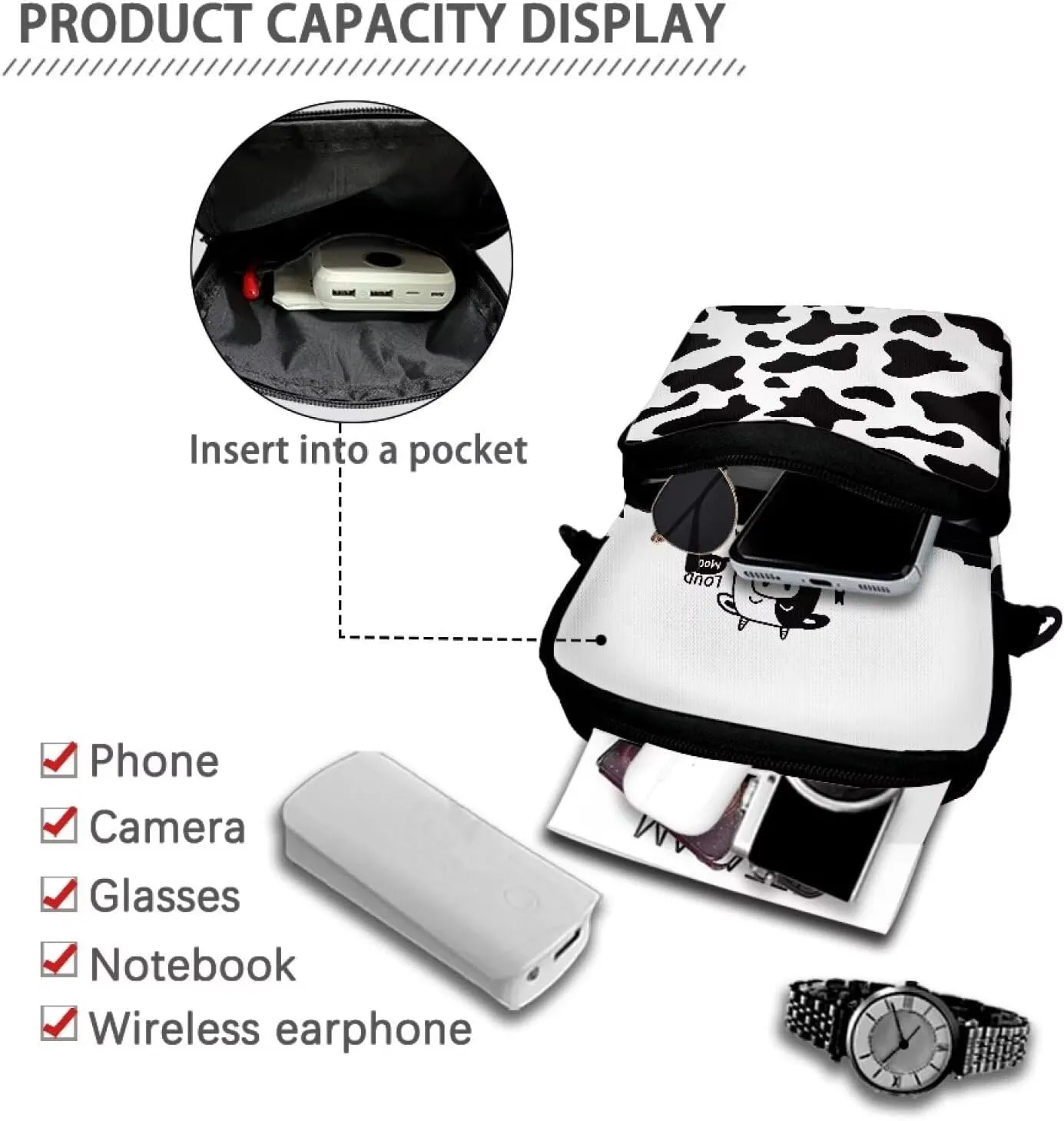 Crossbody Fanny Packs for Women Straps Replacement Crossbody Purse Crossbody Bag Belt Bag Fanny Pack with Detachable Buckle, Cute Cartoon Cow