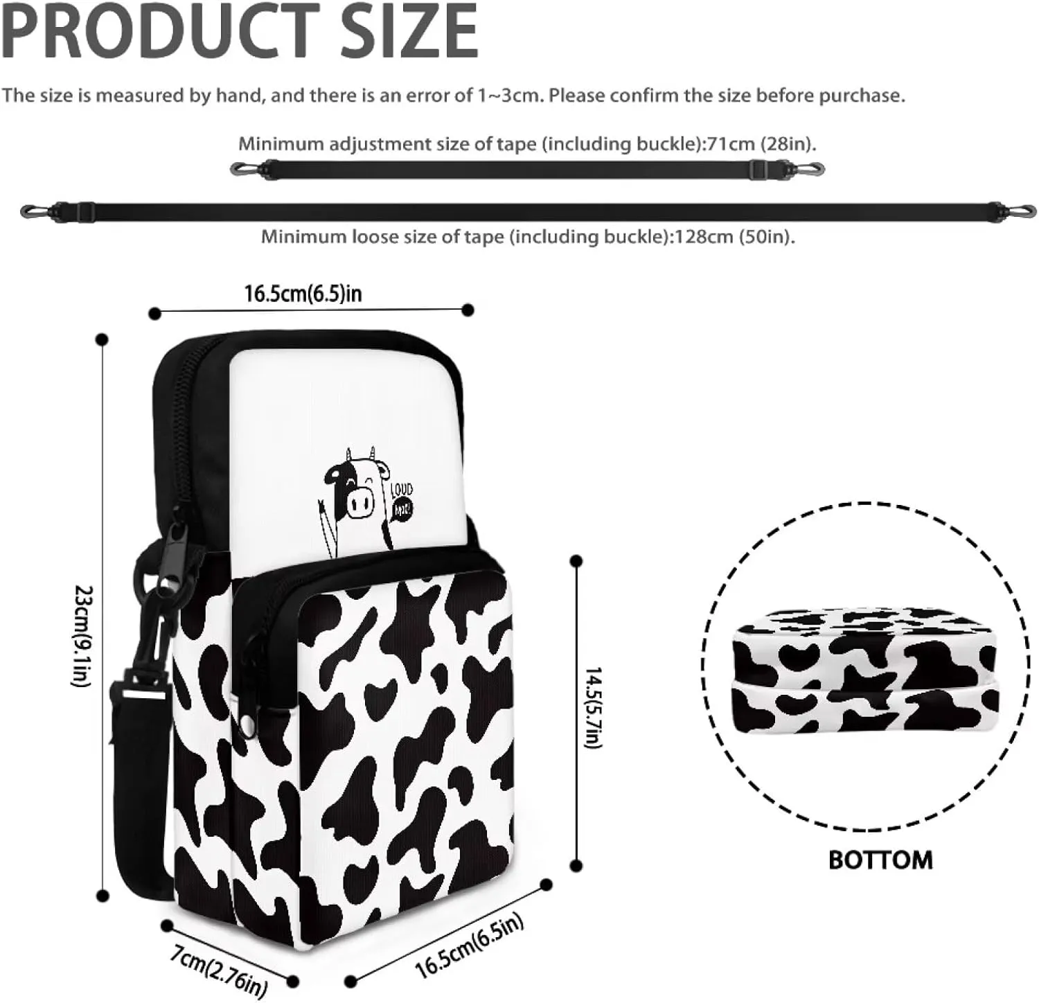 Crossbody Fanny Packs for Women Straps Replacement Crossbody Purse Crossbody Bag Belt Bag Fanny Pack with Detachable Buckle, Cute Cartoon Cow