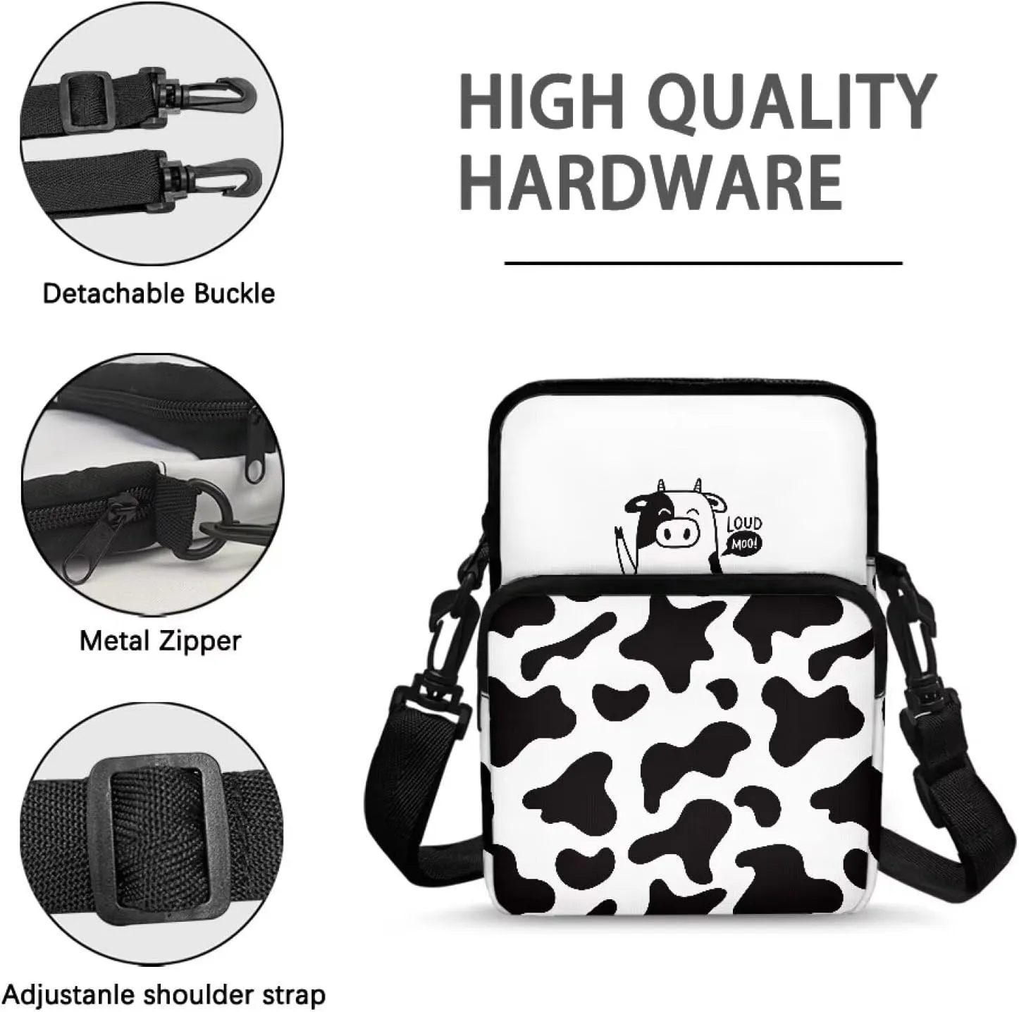 Crossbody Fanny Packs for Women Straps Replacement Crossbody Purse Crossbody Bag Belt Bag Fanny Pack with Detachable Buckle, Cute Cartoon Cow