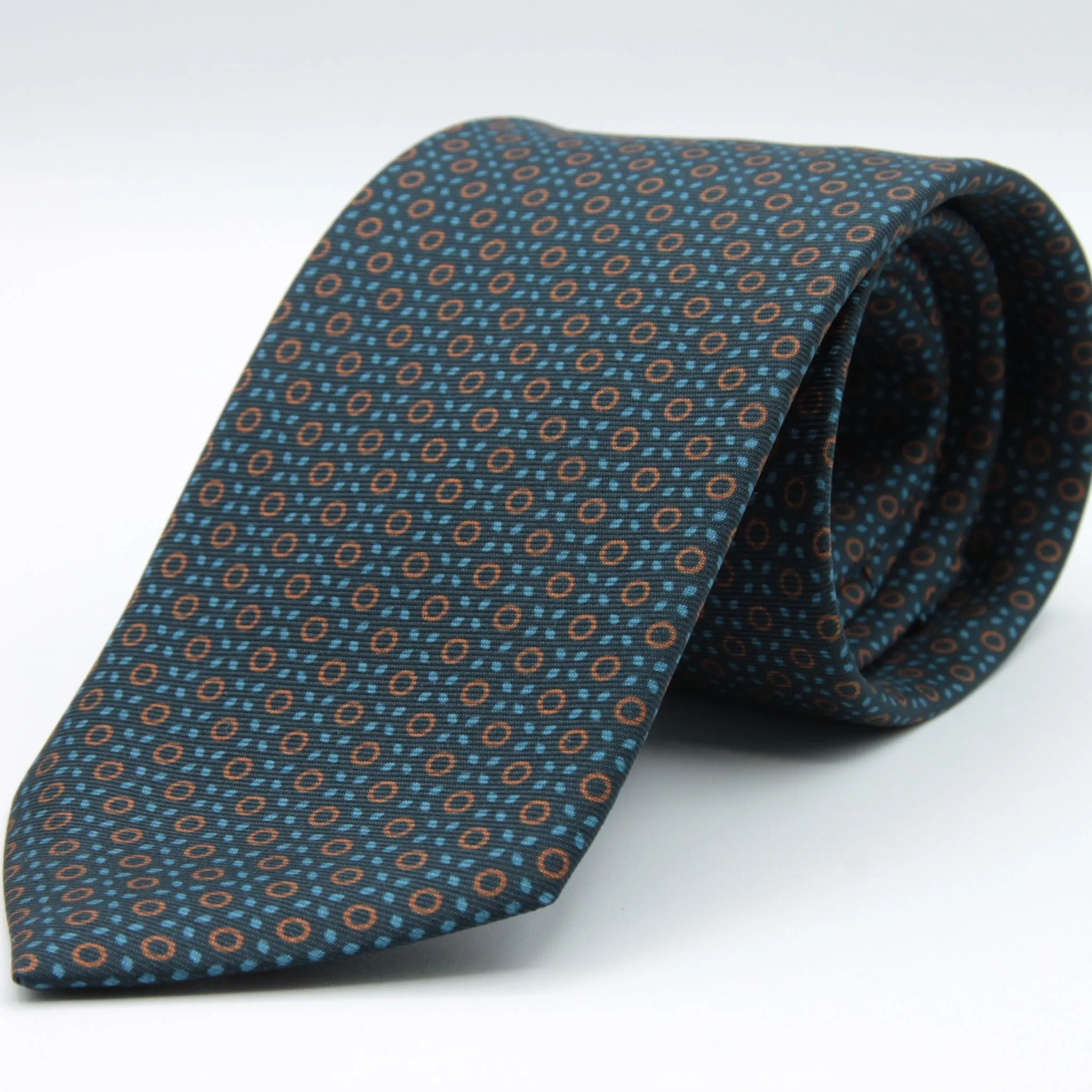 Cruciani & Bella - Silk - Small Printed Geometric Designs Blue, Brown and Light Blue #8910
