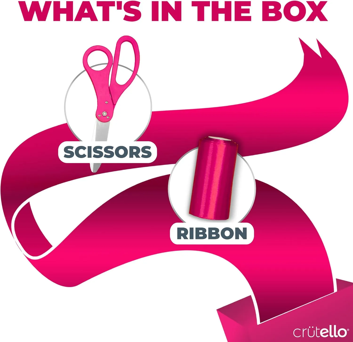 Crutello Giant Ribbon Cutting Ceremony Kit 21" Grand Opening Scissors Set with Sharp, Pink Handled Durable XL Scissors, and 30 Feet of Oversized 4" Wide Pink Ribbon
