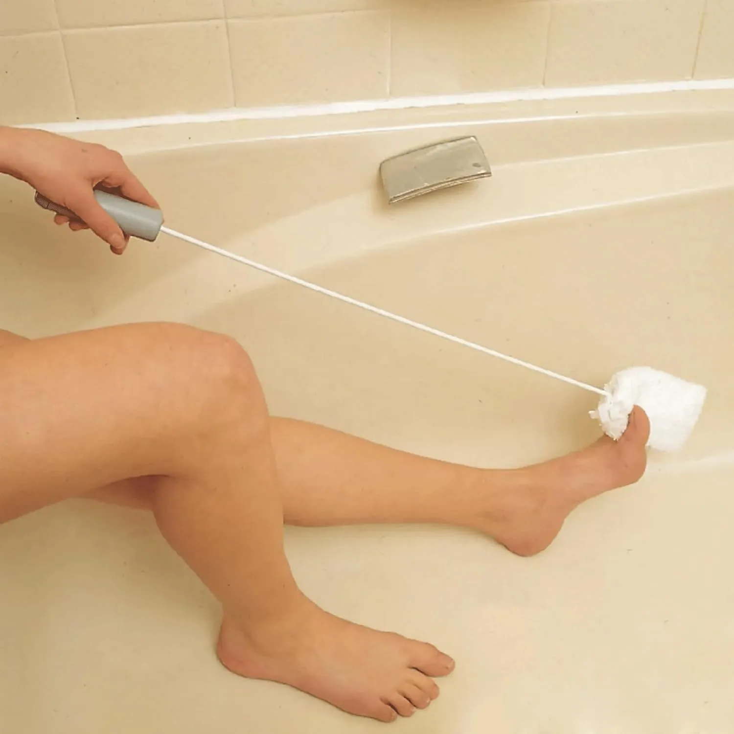 Cubii Health Toe Washer, Foot Cleaning Brush, Self Cleaning Aid for Personal Care and Hygiene, Bathroom Assistant for Elderly, Handicapped, and Disabled Users, Terry Cloth Long Handled Foot Brush