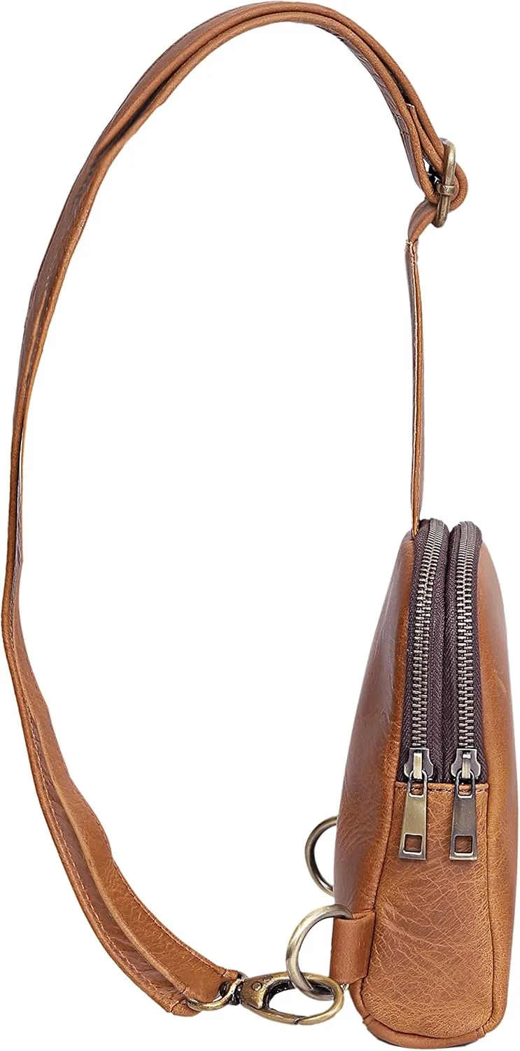 cuero Fanny Packs for Women Leather Fashionable Small Crossbody Sling Bag Purses Chest Bag for Men (tan)