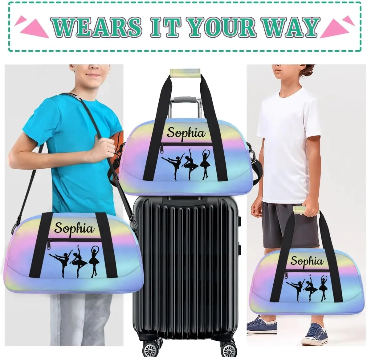 Custom Dance Duffel Bag Personalized Ballet Dance Duffel Bags Gym Bag with Name Waterproof Dance Bag for Women, Colorful Blue