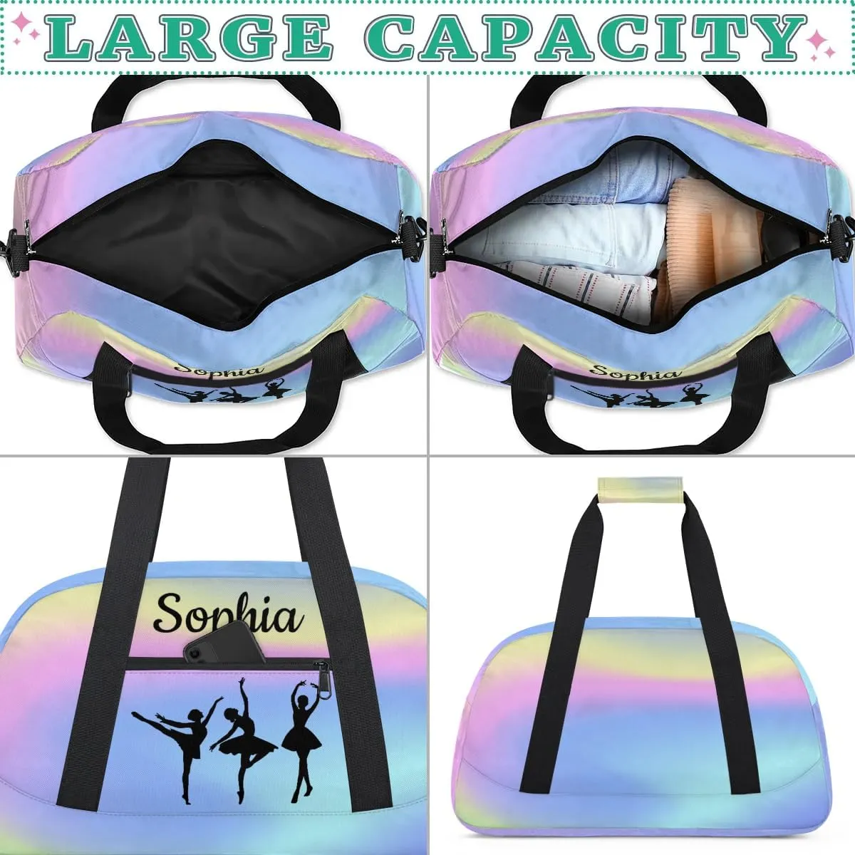 Custom Dance Duffel Bag Personalized Ballet Dance Duffel Bags Gym Bag with Name Waterproof Dance Bag for Women, Colorful Blue