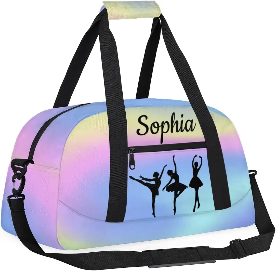 Custom Dance Duffel Bag Personalized Ballet Dance Duffel Bags Gym Bag with Name Waterproof Dance Bag for Women, Colorful Blue