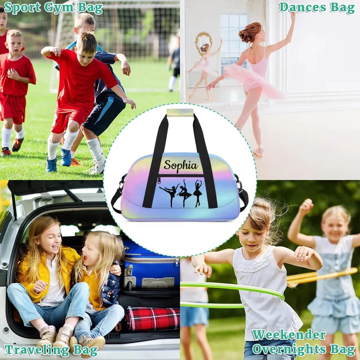 Custom Dance Duffel Bag Personalized Ballet Dance Duffel Bags Gym Bag with Name Waterproof Dance Bag for Women, Colorful Blue