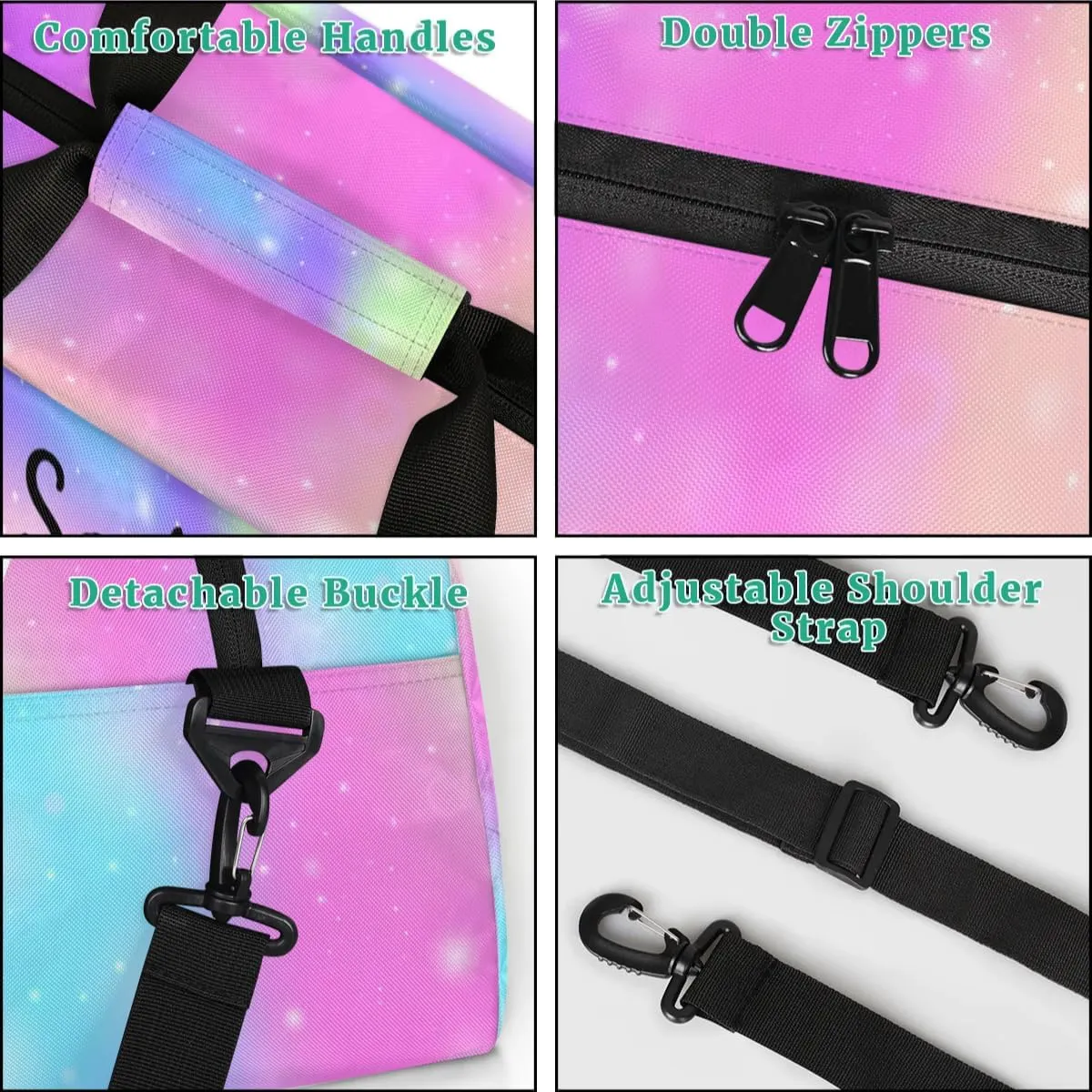 Custom Dance Duffel Bag Personalized Ballet Dance Duffel Bags Gym Bag with Name Waterproof Dance Bag for Women, Rainbow Sparkly