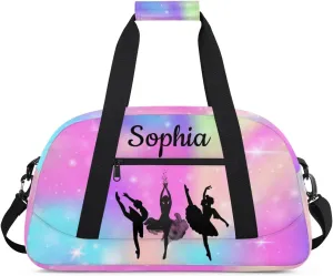 Custom Dance Duffel Bag Personalized Ballet Dance Duffel Bags Gym Bag with Name Waterproof Dance Bag for Women, Rainbow Sparkly