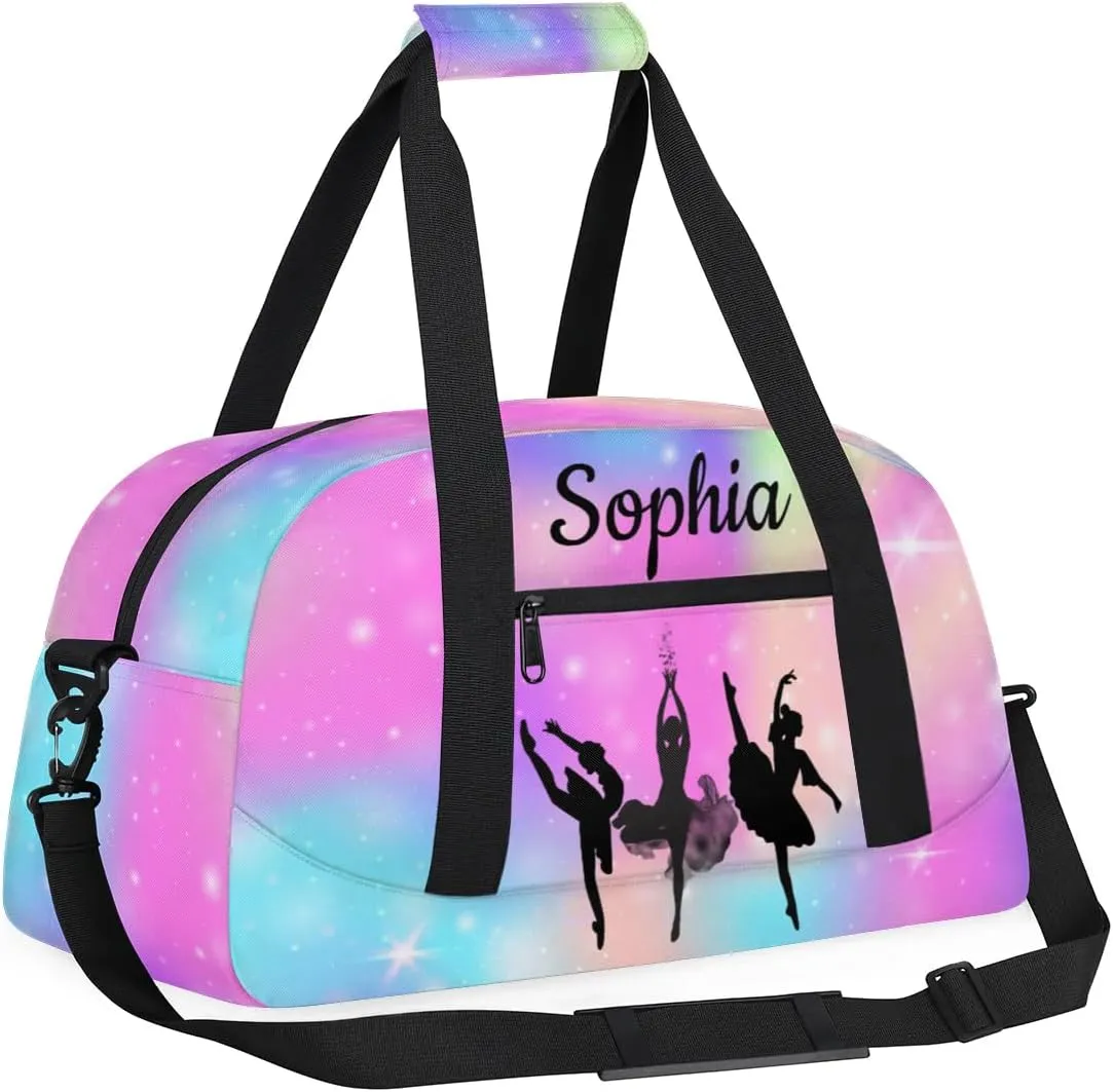 Custom Dance Duffel Bag Personalized Ballet Dance Duffel Bags Gym Bag with Name Waterproof Dance Bag for Women, Rainbow Sparkly