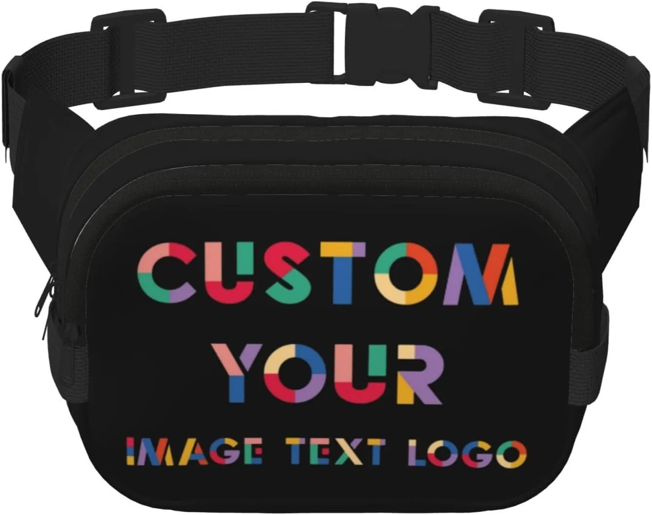 Custom Fanny Pack Unisex, Personalized Belt Bag with Name Text Logo Photo, Customized Waist Packs Gift for Sport Workout Running Hiking Travel, Black