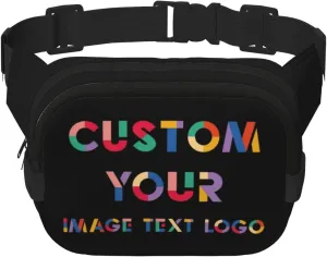 Custom Fanny Pack Unisex, Personalized Belt Bag with Name Text Logo Photo, Customized Waist Packs Gift for Sport Workout Running Hiking Travel, Black