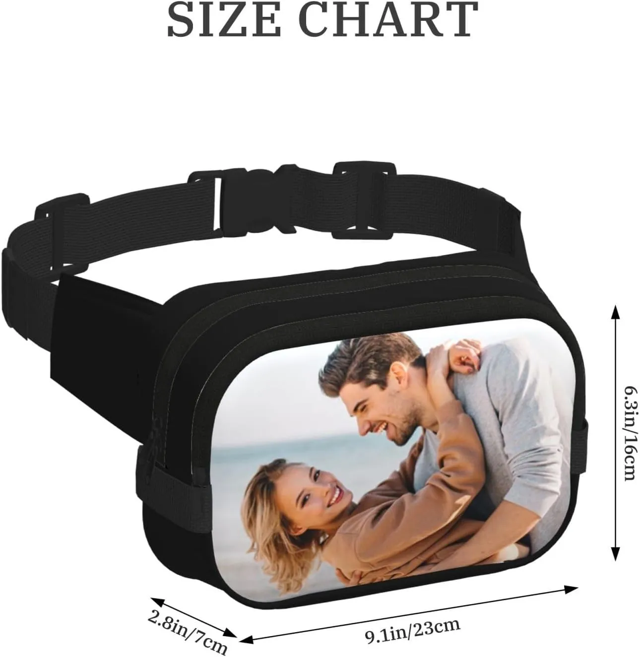 Custom Fanny Pack Unisex, Personalized Belt Bag with Name Text Logo Photo, Customized Waist Packs Gift for Sport Workout Running Hiking Travel, Black