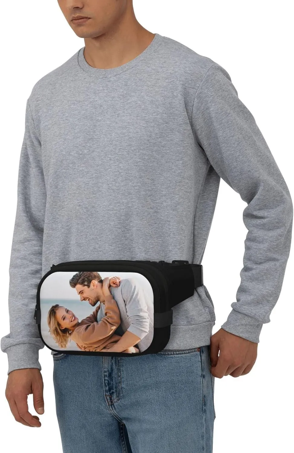 Custom Fanny Pack Unisex, Personalized Belt Bag with Name Text Logo Photo, Customized Waist Packs Gift for Sport Workout Running Hiking Travel, Black