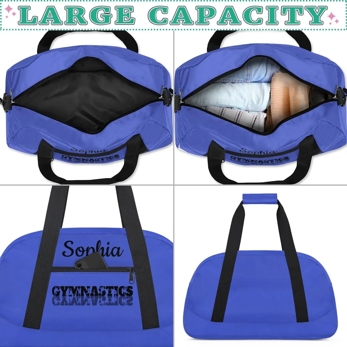 Custom Gymnastics Duffel Bag Personalized Gym Duffel Bags Dance Bag with Name Customized Gymnastics Bag for Women, Blue