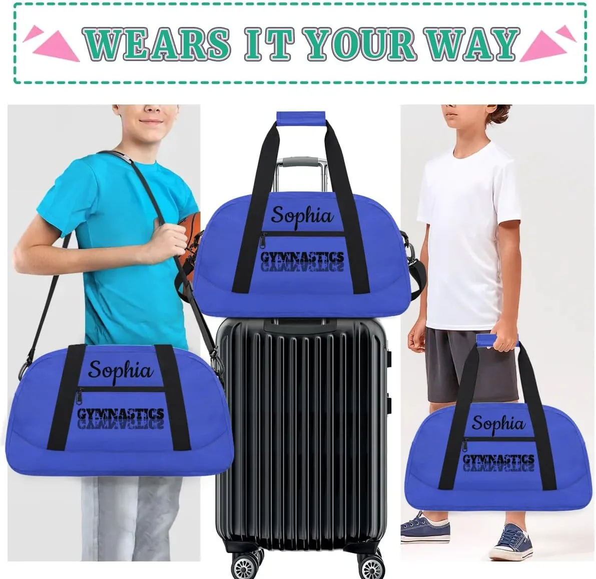 Custom Gymnastics Duffel Bag Personalized Gym Duffel Bags Dance Bag with Name Customized Gymnastics Bag for Women, Blue