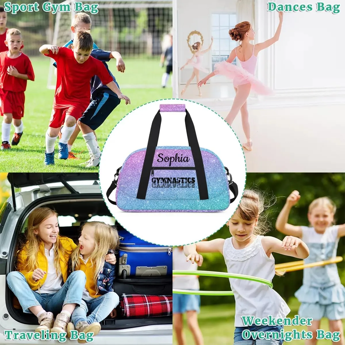 Custom Gymnastics Duffel Bag Personalized Gym Duffel Bags Dance Bag with Name Customized Gymnastics Bag for Women, Gradient Blue