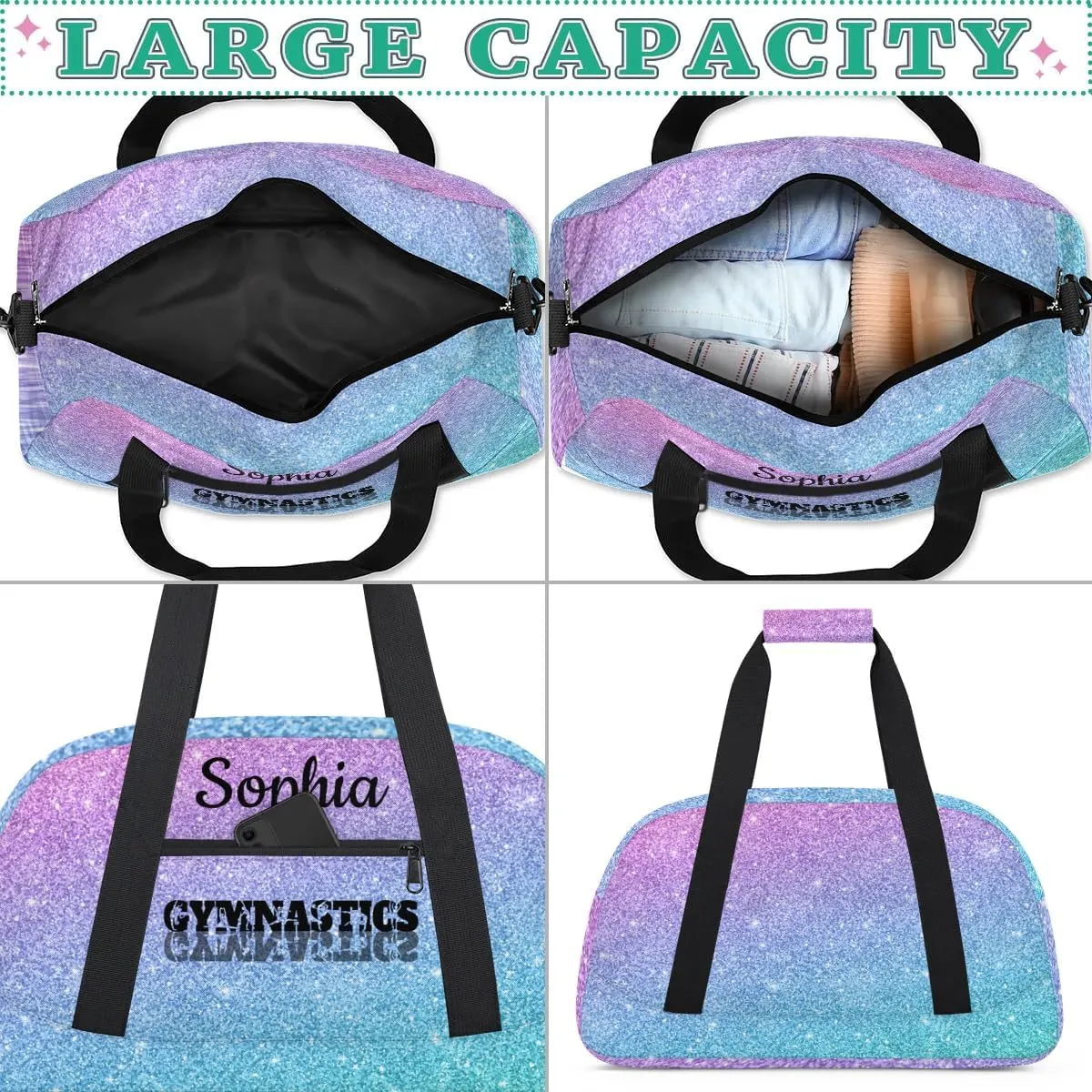 Custom Gymnastics Duffel Bag Personalized Gym Duffel Bags Dance Bag with Name Customized Gymnastics Bag for Women, Gradient Blue