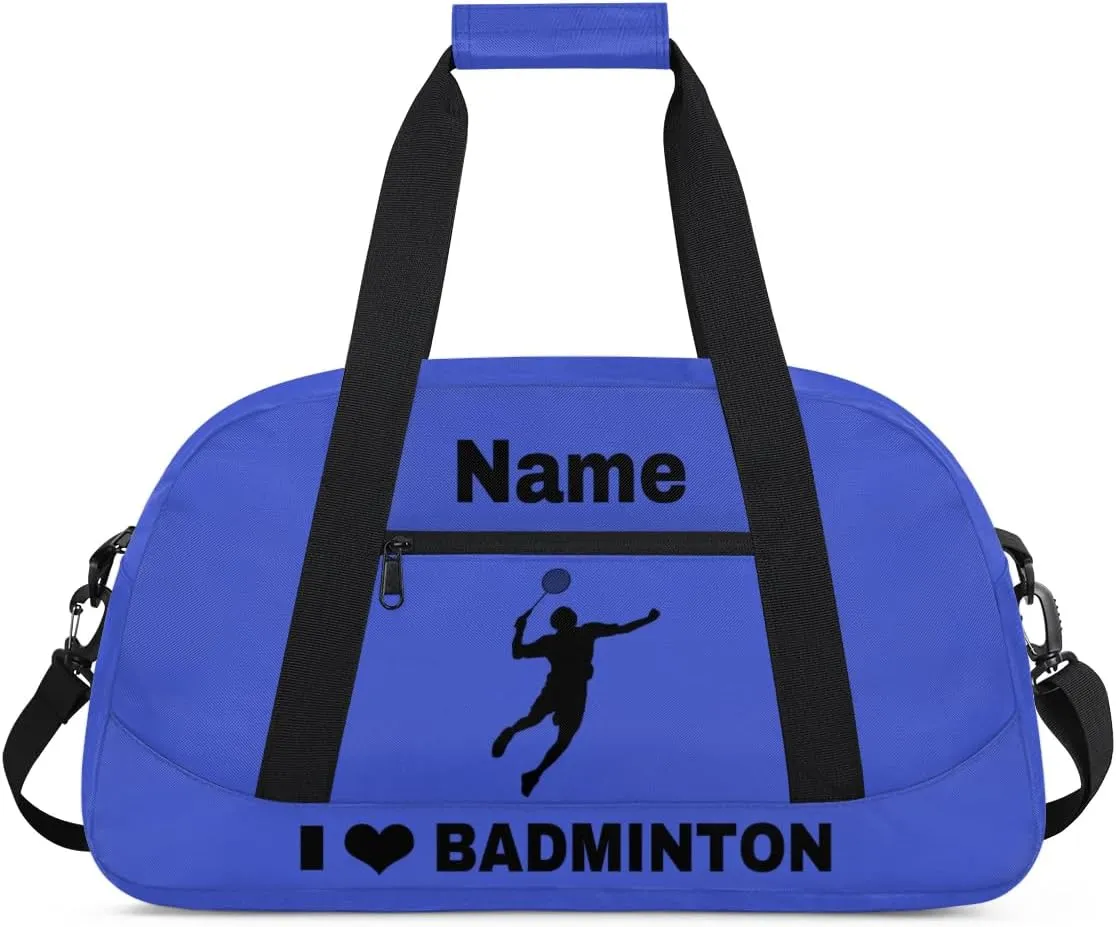 Custom Sport Duffel Bag Badminton Personalized Name Sports Bag Overnight Weekender Bag Waterproof Travel Sport Gym Bags, Blue