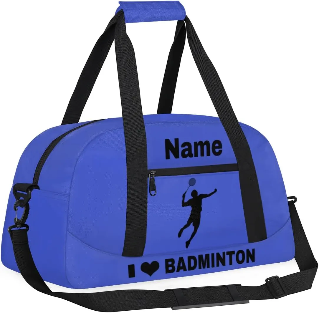 Custom Sport Duffel Bag Badminton Personalized Name Sports Bag Overnight Weekender Bag Waterproof Travel Sport Gym Bags, Blue