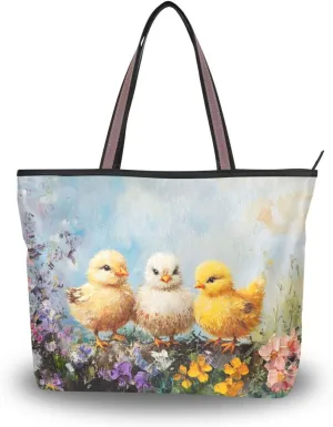 Cute Chicks Women Tote Bag for Everyday & Travel, Handbag Purse Reusable Grocery Bags Large