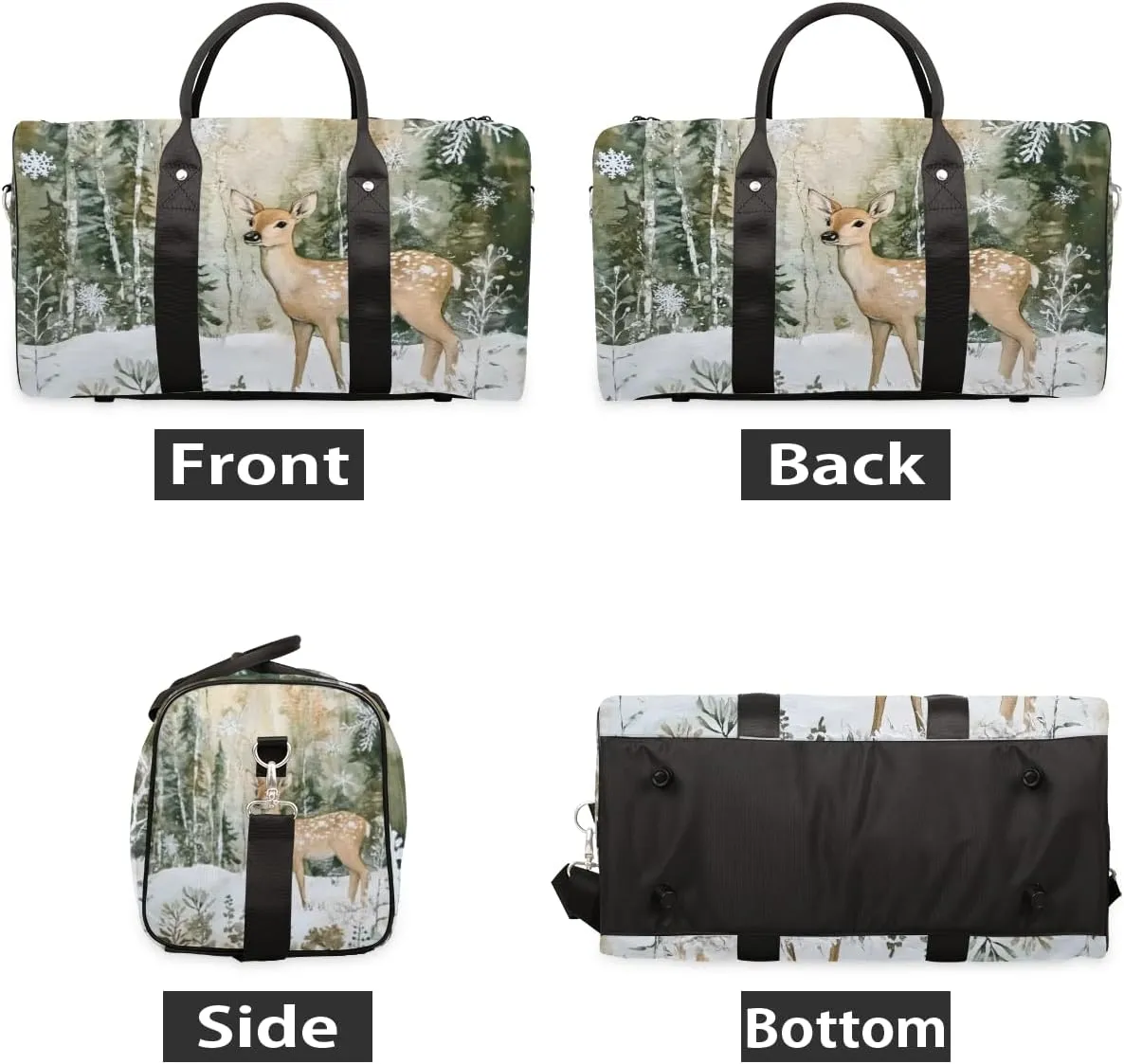 Cute Deer Travel Duffle Bag for Women Men Gym Duffel Foldable Bag Waterproof Weekender Forest Elk Duffle Tote