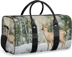 Cute Deer Travel Duffle Bag for Women Men Gym Duffel Foldable Bag Waterproof Weekender Forest Elk Duffle Tote
