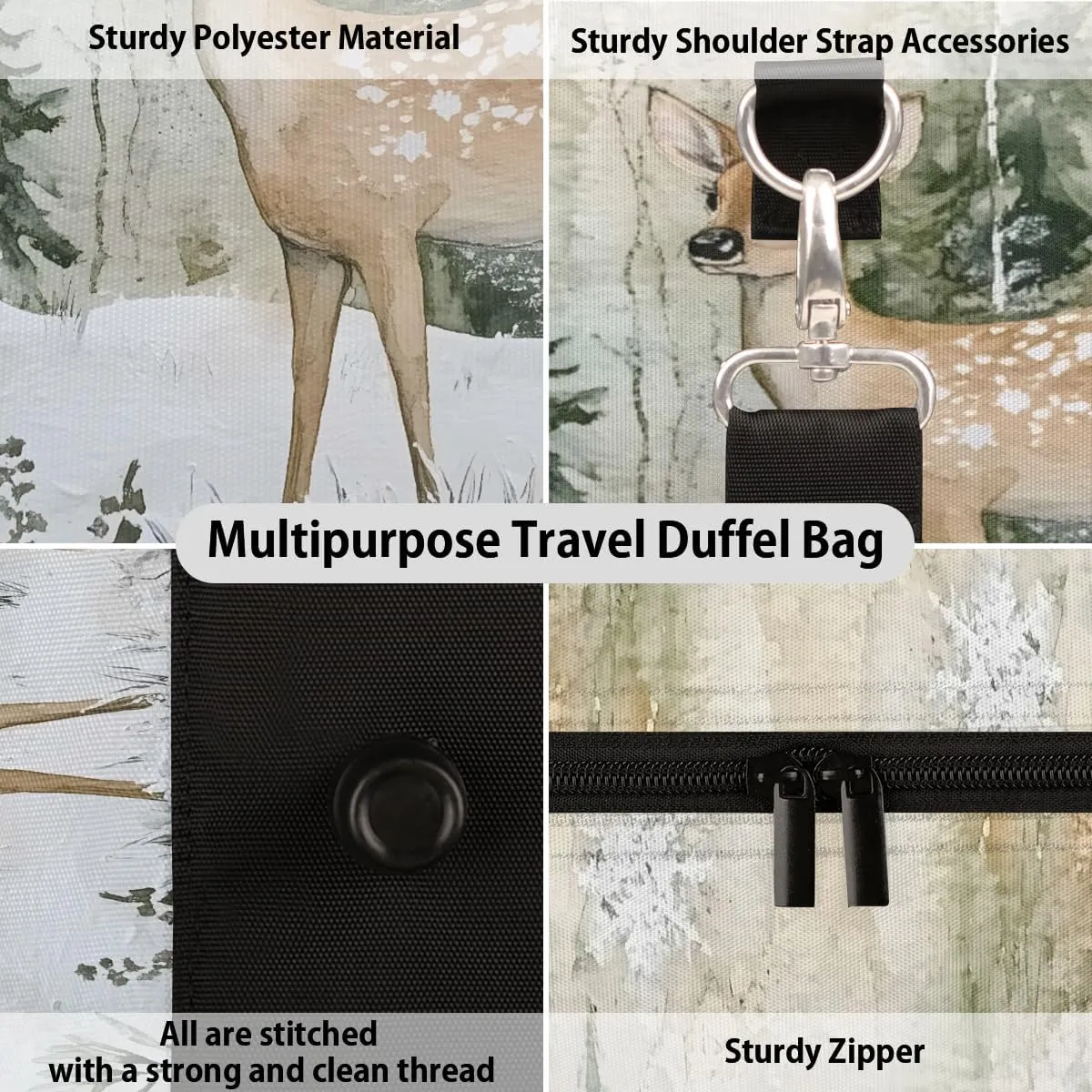 Cute Deer Travel Duffle Bag for Women Men Gym Duffel Foldable Bag Waterproof Weekender Forest Elk Duffle Tote