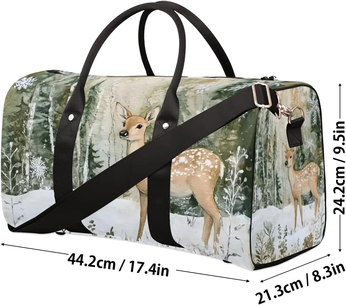 Cute Deer Travel Duffle Bag for Women Men Gym Duffel Foldable Bag Waterproof Weekender Forest Elk Duffle Tote