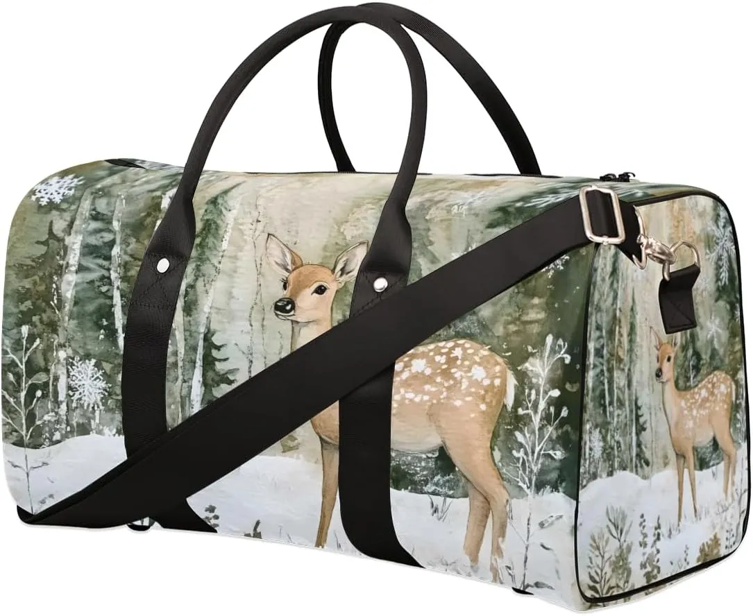 Cute Deer Travel Duffle Bag for Women Men Gym Duffel Foldable Bag Waterproof Weekender Forest Elk Duffle Tote