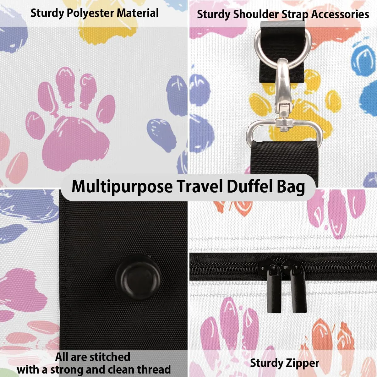 Cute Dog Paw Travel Duffle Bag for Women Men Gym Duffel Foldable Bag Waterproof Weekender Cat Paws Duffle Tote