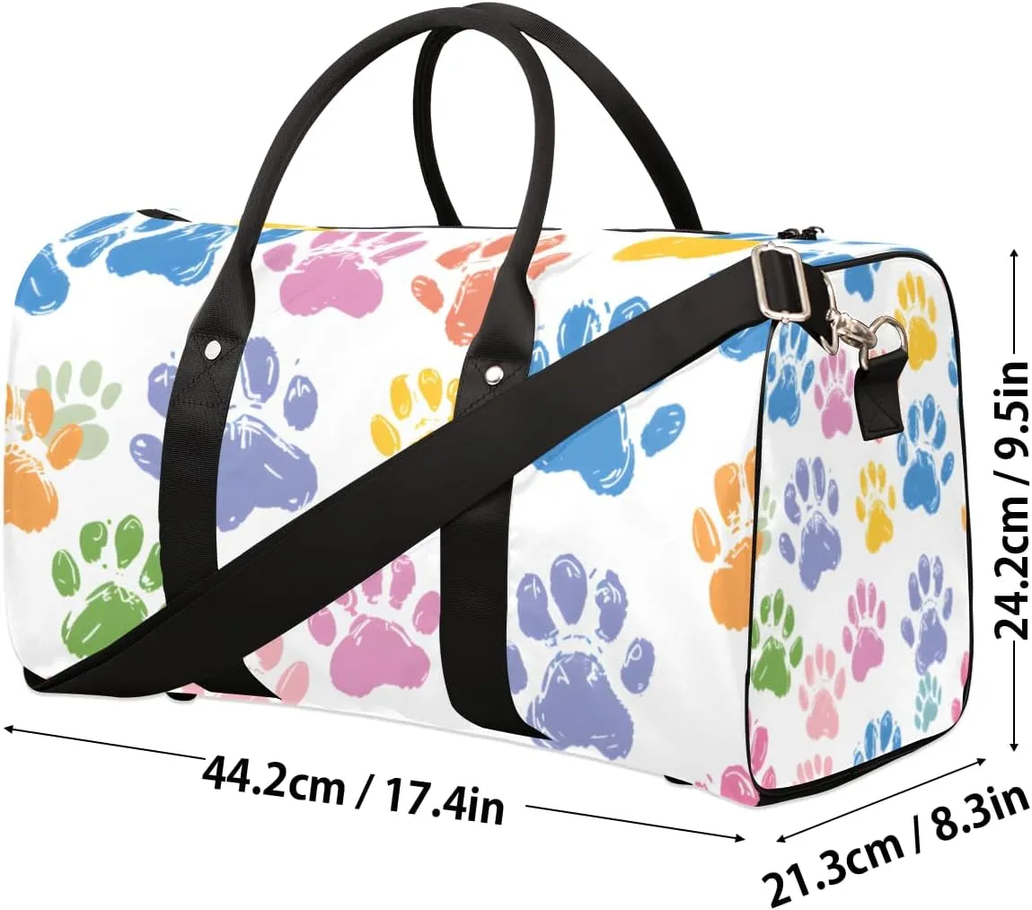 Cute Dog Paw Travel Duffle Bag for Women Men Gym Duffel Foldable Bag Waterproof Weekender Cat Paws Duffle Tote