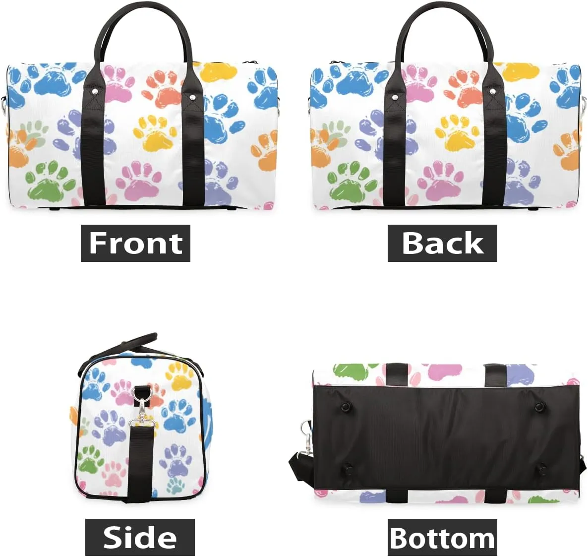 Cute Dog Paw Travel Duffle Bag for Women Men Gym Duffel Foldable Bag Waterproof Weekender Cat Paws Duffle Tote