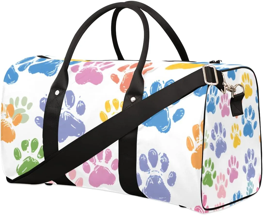 Cute Dog Paw Travel Duffle Bag for Women Men Gym Duffel Foldable Bag Waterproof Weekender Cat Paws Duffle Tote