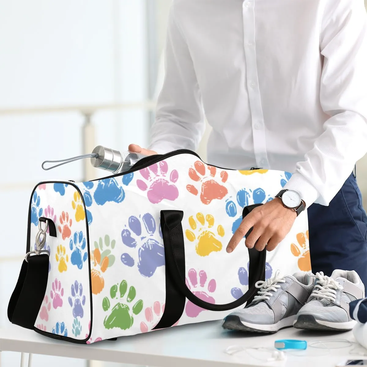 Cute Dog Paw Travel Duffle Bag for Women Men Gym Duffel Foldable Bag Waterproof Weekender Cat Paws Duffle Tote