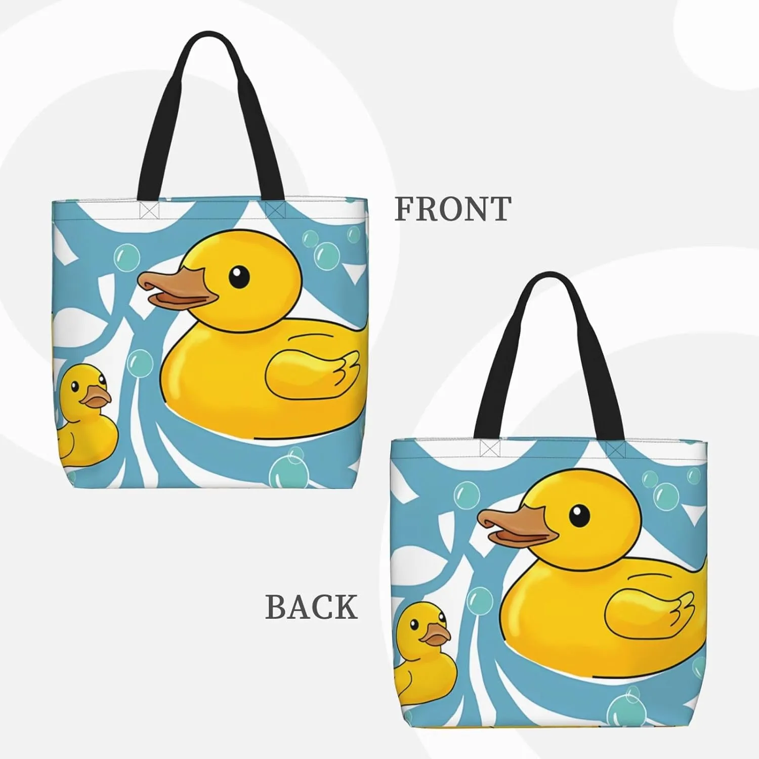 Cute Duck Print Tote Bag for Women Men Reusable Shoulder Bag for Lunch,Grocery,Shopping,Beach
